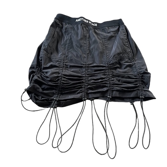 Another Place Womens Black Bungee Cord Mini Skirt Pull On Size Small Street Wear